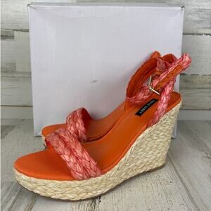 Nine West womens 10 orange espadrille woven Henri Round Toe Woven Wedge Sandals